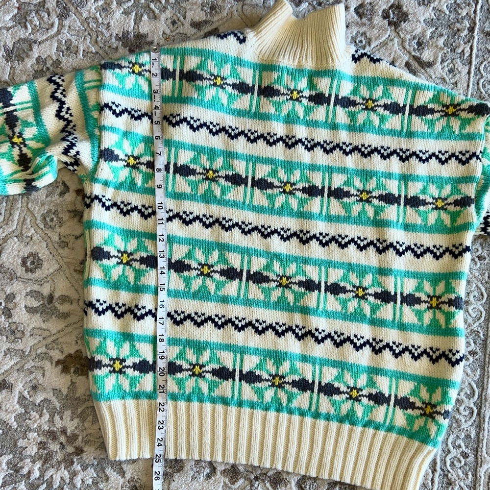 American Eagle Fair Isle Mock Neck Sweater NWT Y2K mid 2010s mint cream Small - Picture 11 of 12